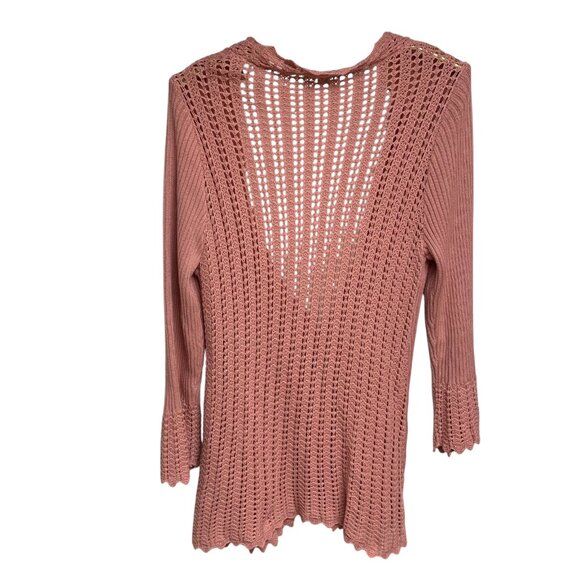 Simply Noelle Pink Open Knit Bell Sleeve‎ Open Long Cardigan - Picture 7 of 9